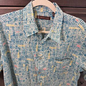 Tori Richard Tropical Shirt Men’s M Made in Hawaii Blue Abstract Resort Camp